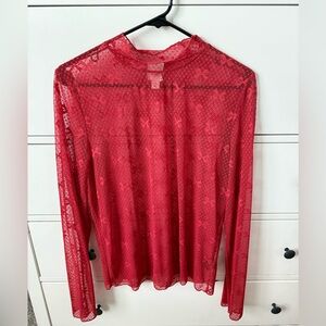 Maeve Sheer Red Long-Sleeve Mesh Top
